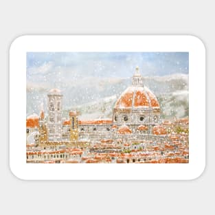 Snowy day of Italy Florence Cathedral Duomo watercolor painting Sticker